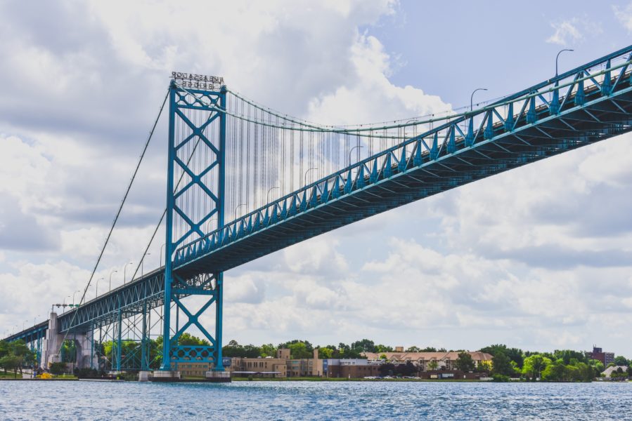 blue bridge connecting windsor, canada to michigan