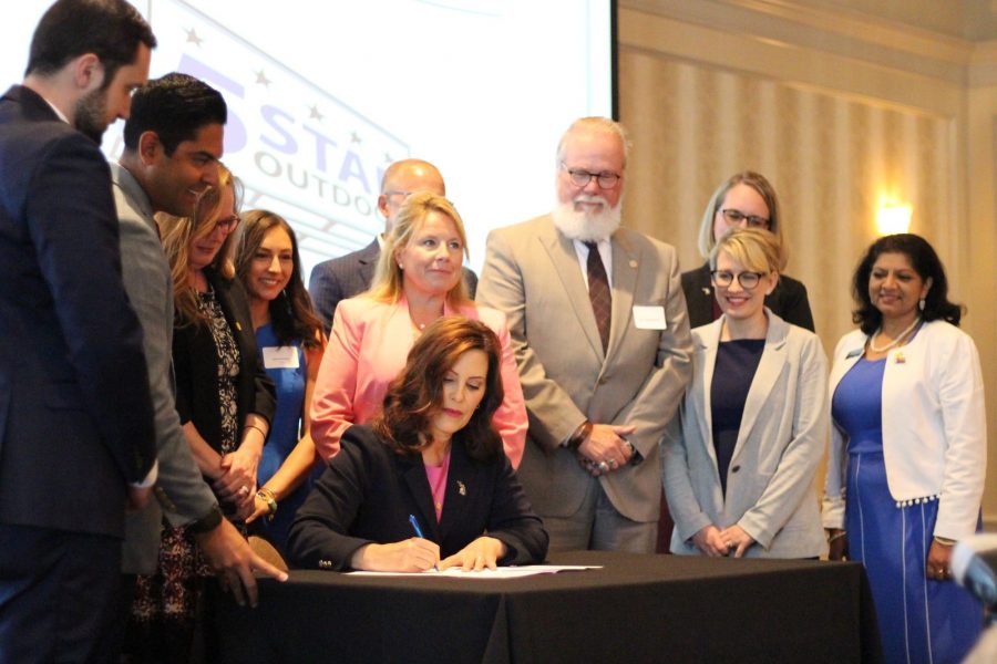 Governor Whitmer signing House Bills 5041 through 5048 in Macomb county