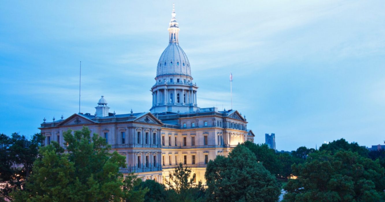 Photo of the Michigan State Capitol at dusk.