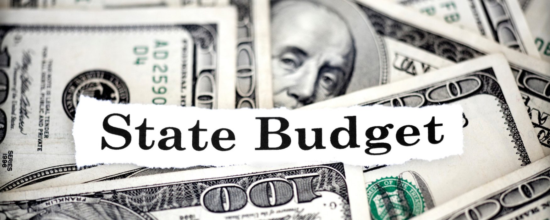 Image showing a background of money and the words State Budget