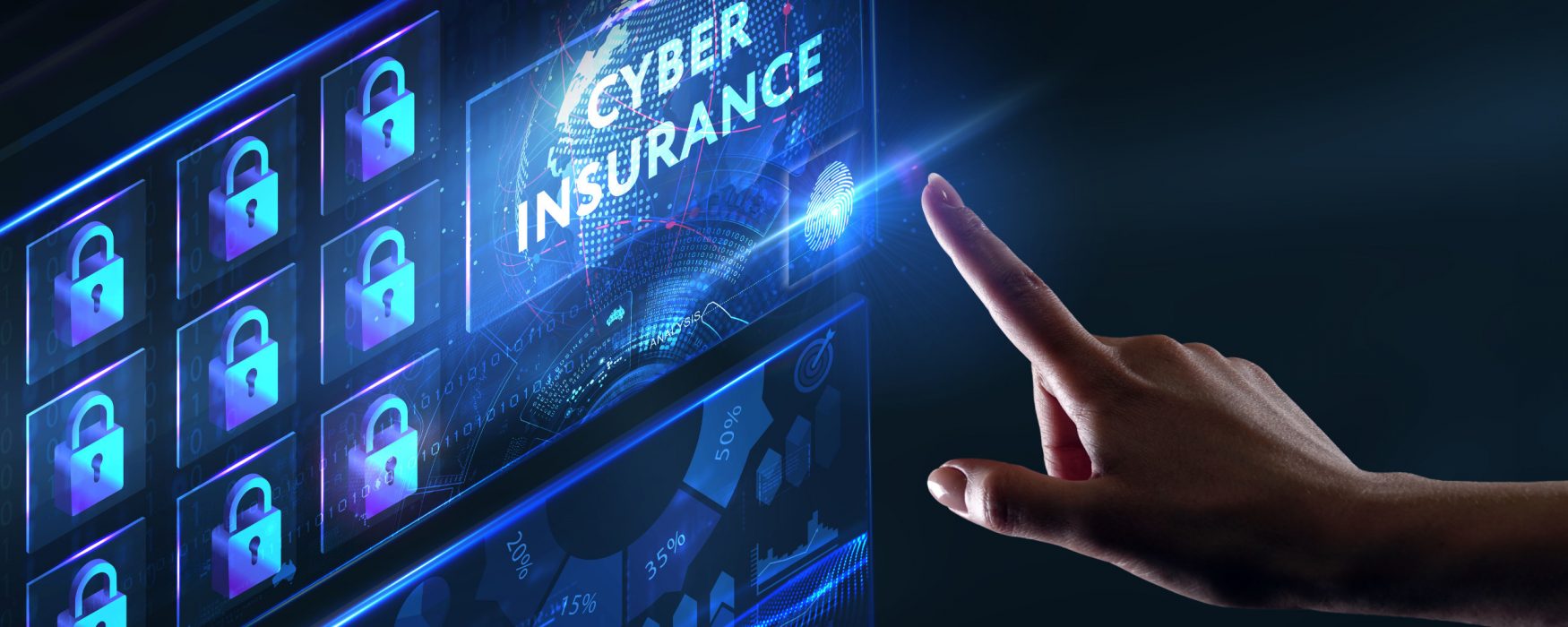 Image of a touchscreen with the words 'cyber insurance' on it
