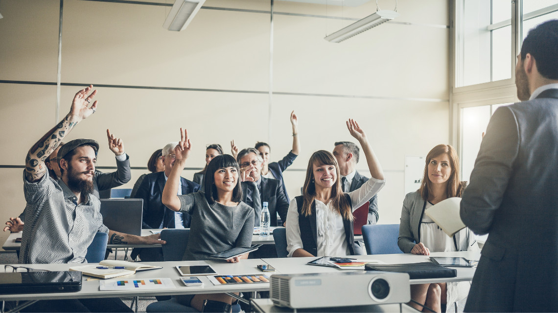 Group of employees participating in training