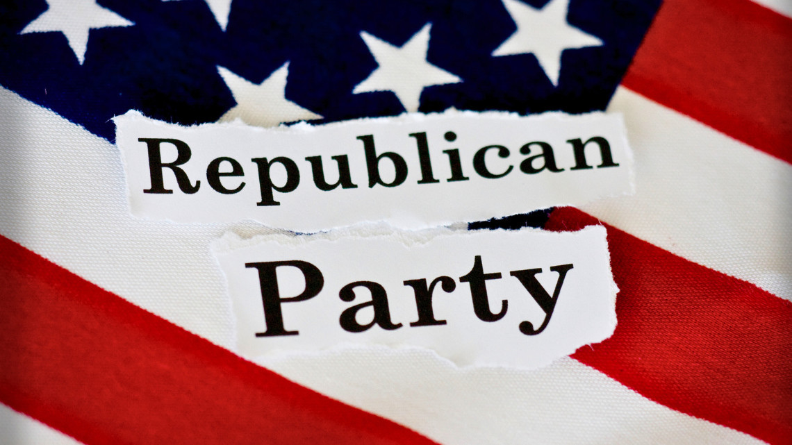 Image of the American flag with the words "Republican Party" across it