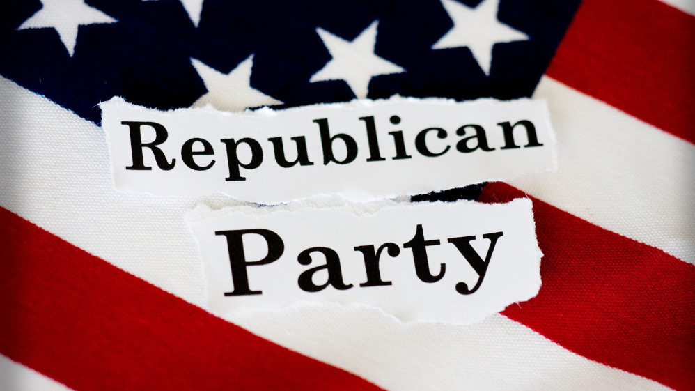 Image of the American flag with the words 'republican party' on it