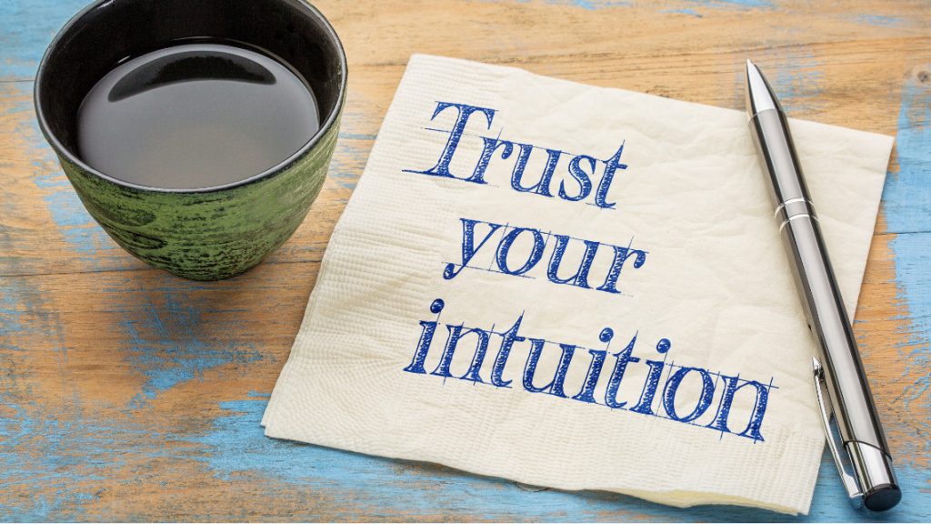 Placeholder image of a napkin with the words 'trust your intuition' written on it