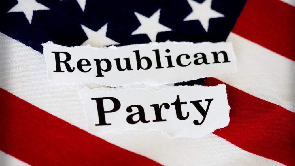 Image of an American flag with the words 'Republican Party' on it