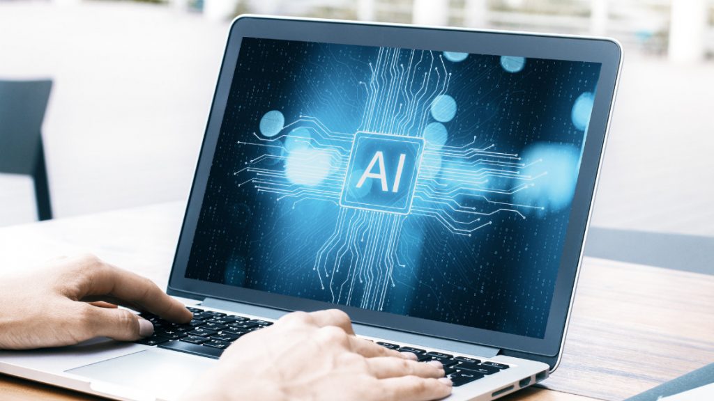 A laptop screen displaying an AI related graphic for the ASE Survey