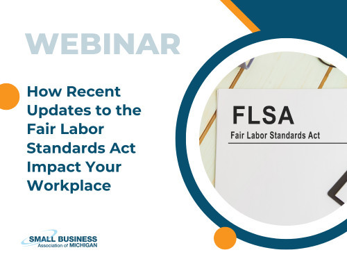 A graphic for the webinar with the acronym FLSA on it.