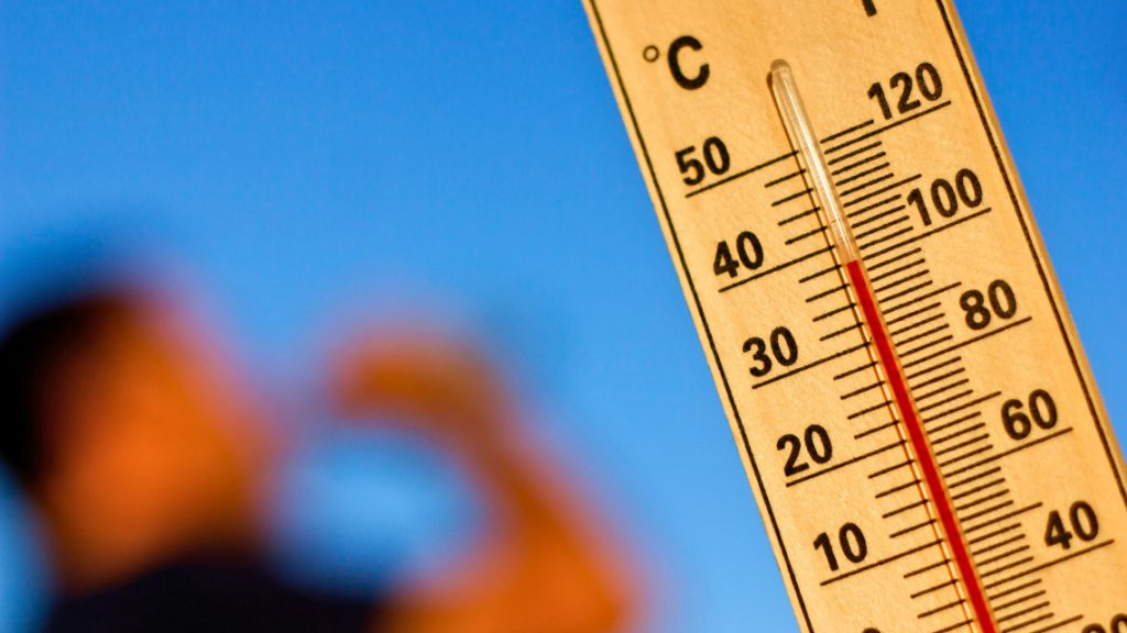 Thermometer showing excessive heat and temperature