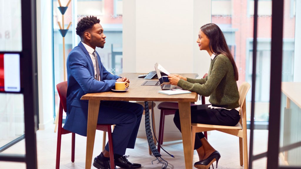Two people having an HR related conversation
