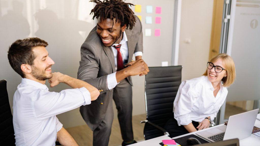 Boss engaging with employees.