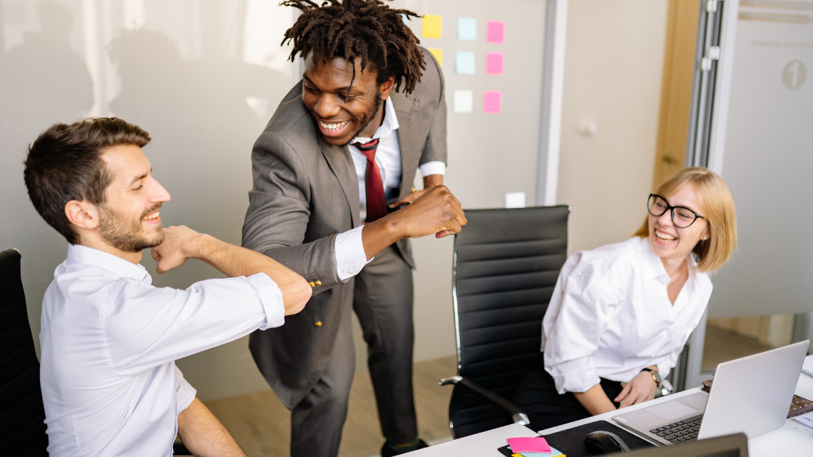 Boss engaging with employees.