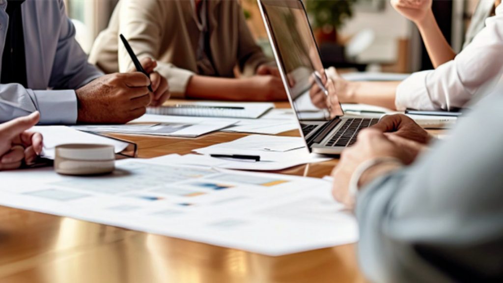 Team working on a strategy for the company.