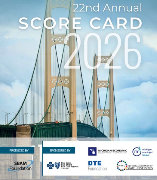Cover of the 2026 Score Card featuring a photo of the Mackinac Bridge.