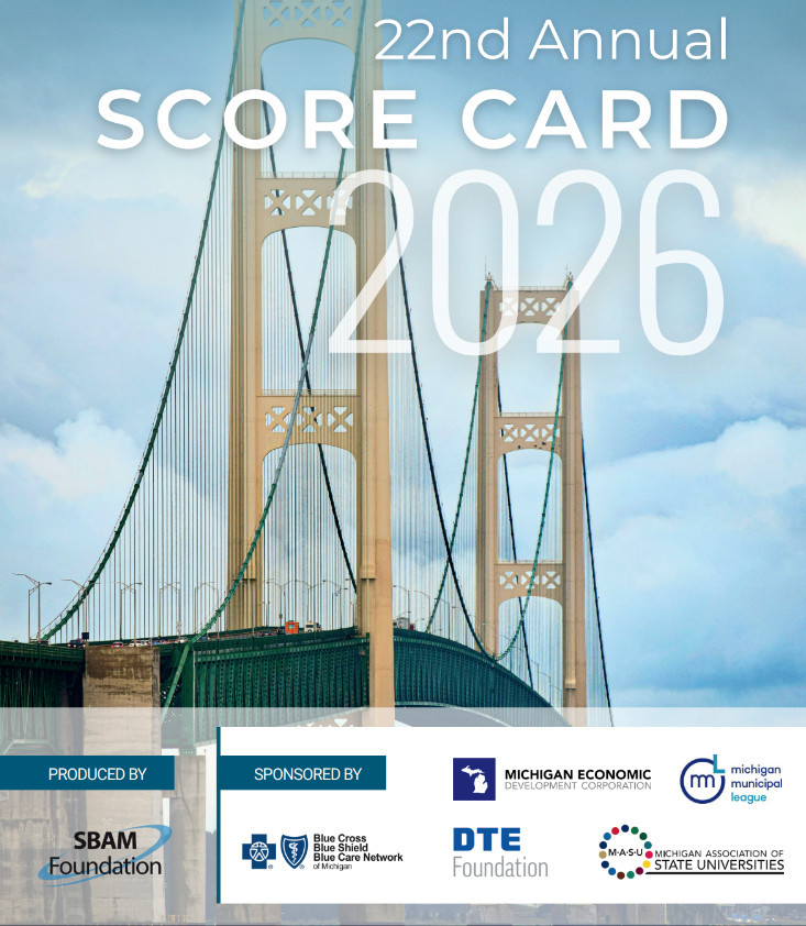 Cover of the 2026 Score Card featuring a photo of the Mackinac Bridge.