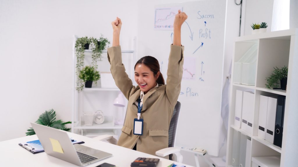 Person expressing joy at work
