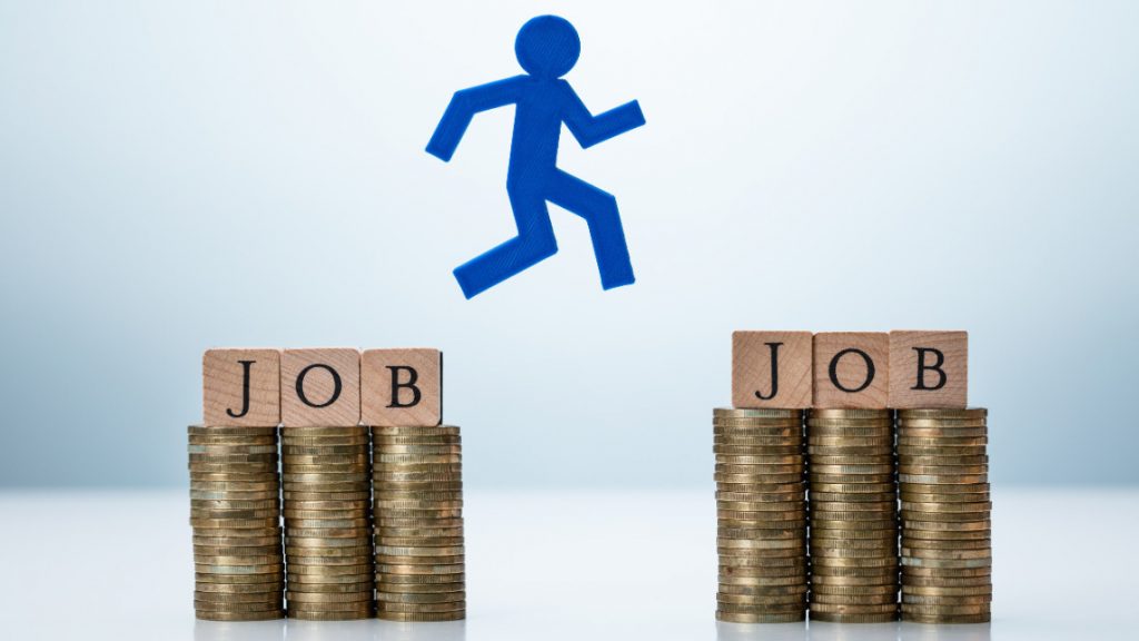Character jumping from one job to another.